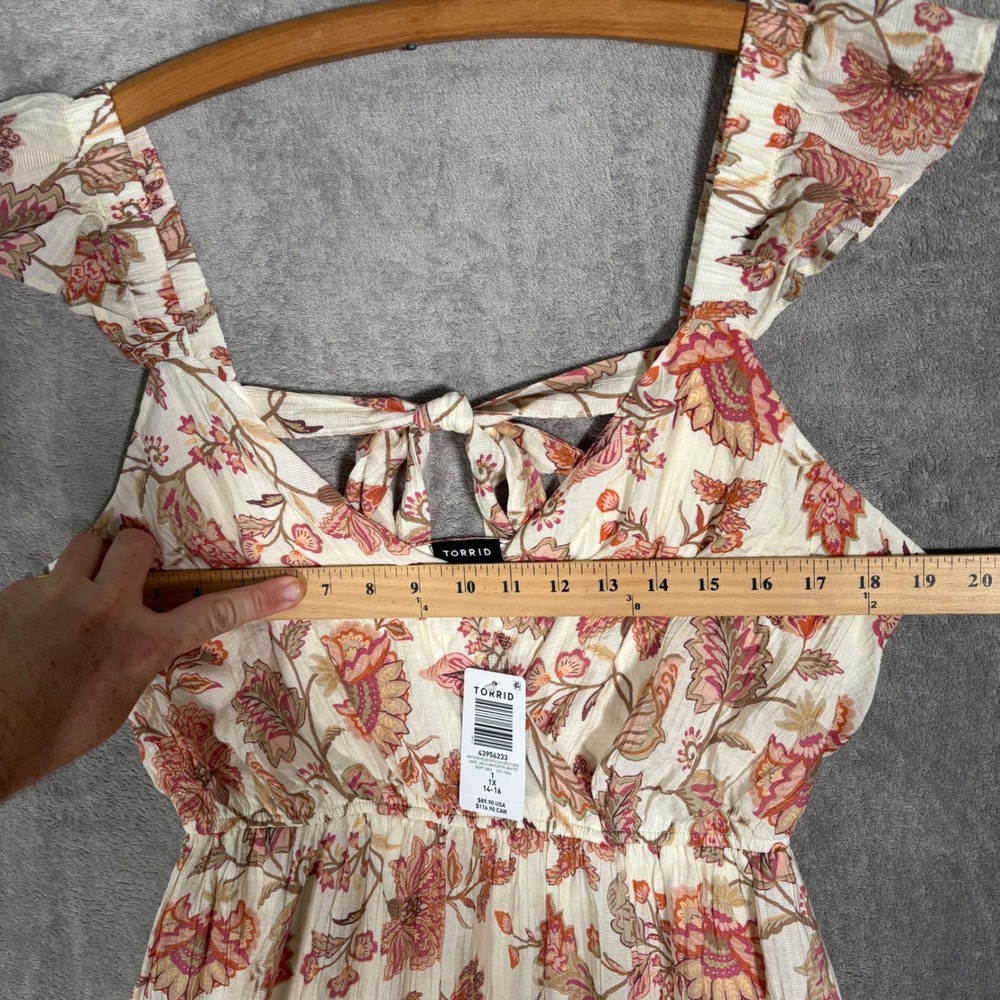 Torrid‎ Jane Jaco Whisper Cream Floral Maxi Dress Ruffle Surplice 1X 14-16 NEW - Picture 11 of 15